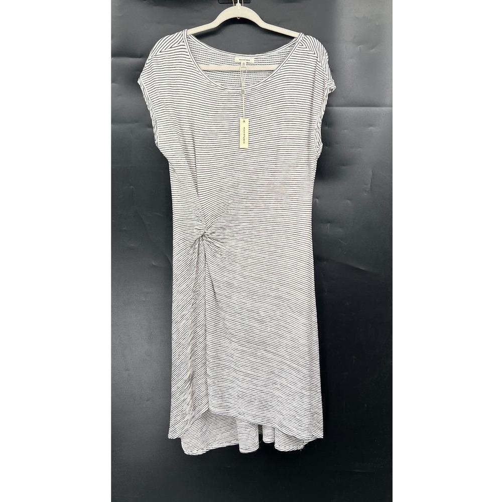 NEW Max Studio Stripe Texture Knit Cap Sleeve Asymmetrical t-shirt Dress XL